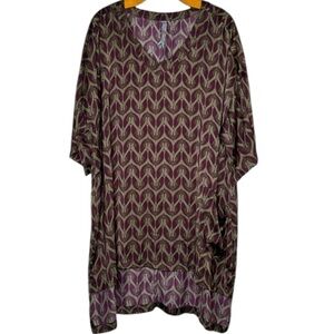 Melissa McCarthy Seven7 Boho Tunic Top Dress Olive Sz 2X Animal Print Silky